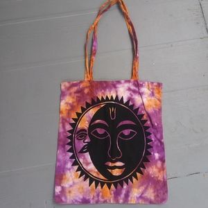Sun moon tie dye tote bag purple and orange